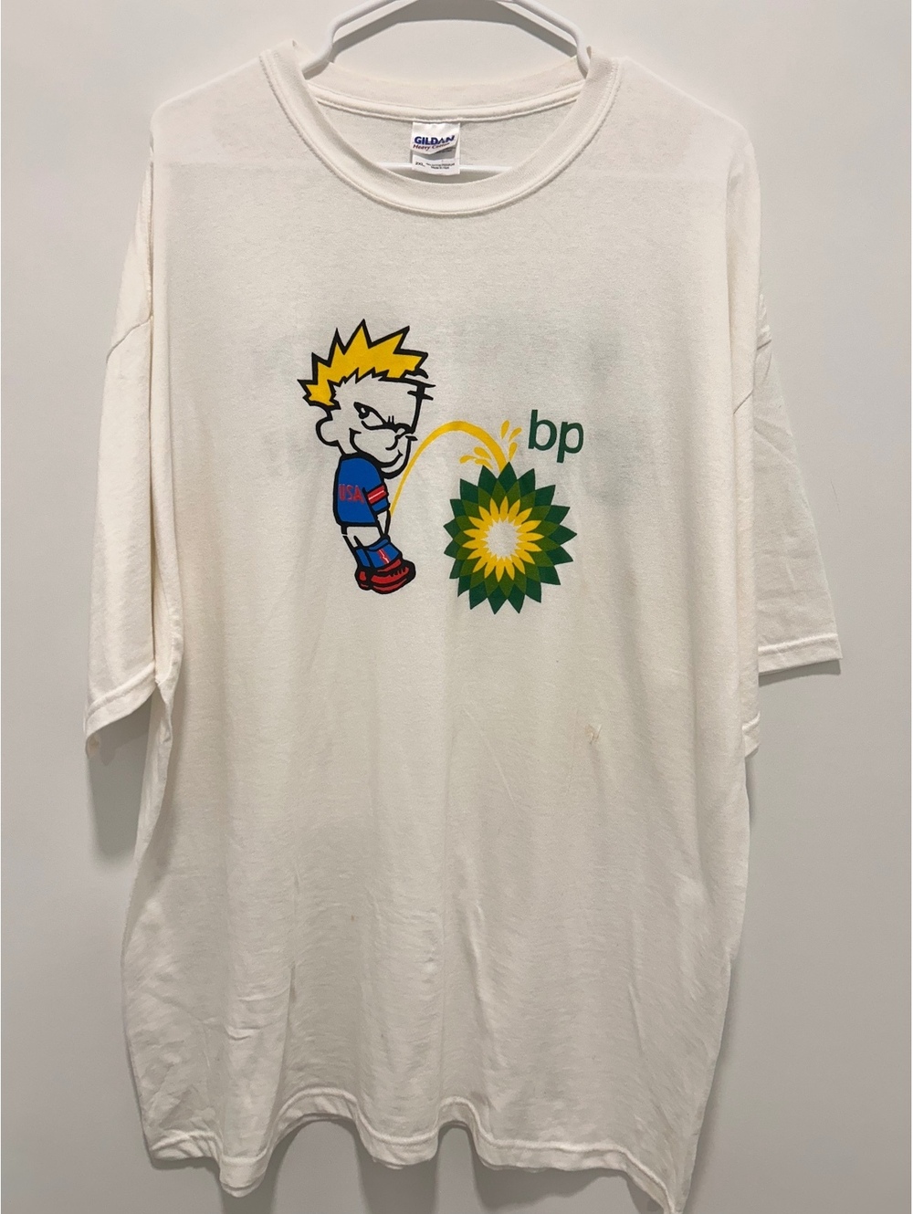 Gildan Heavy Cotton White Graphic T-Shirt Size 2XL